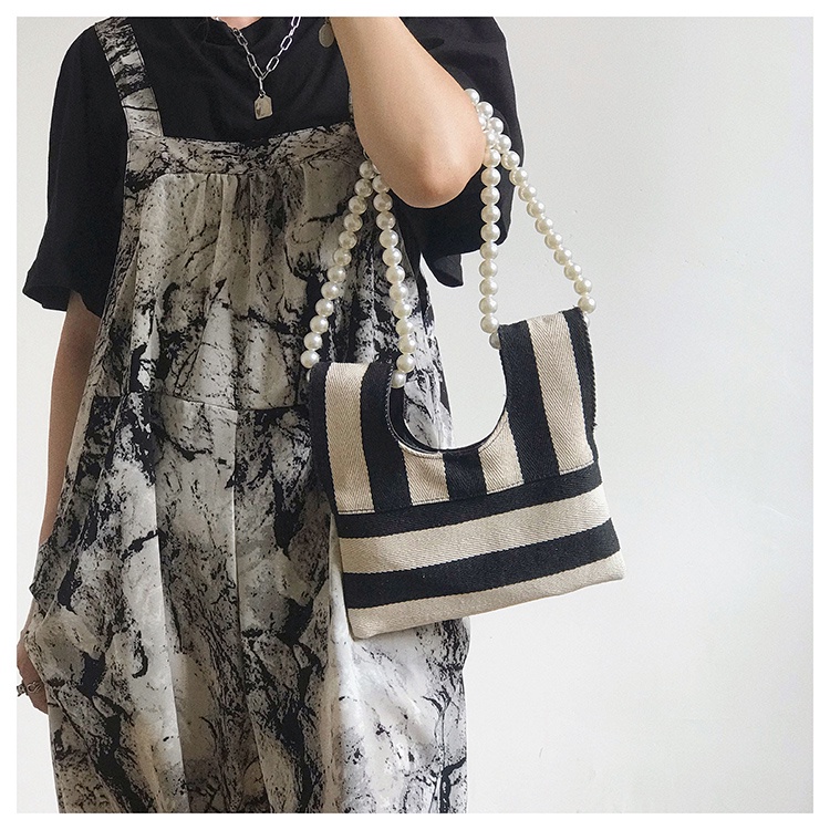 Jasmin Noir Shoulder Bags Canvas Cloth Embroidered with Artificial Pearls Fashion 2021 For Women