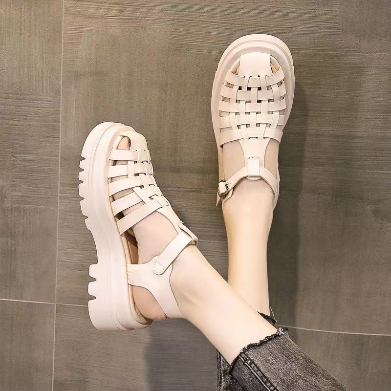 Giày Sandal Bằng Da Mềm Đế Dày Có Khóa Thời Trang Phong Cách La Mã Dành Cho Nữ