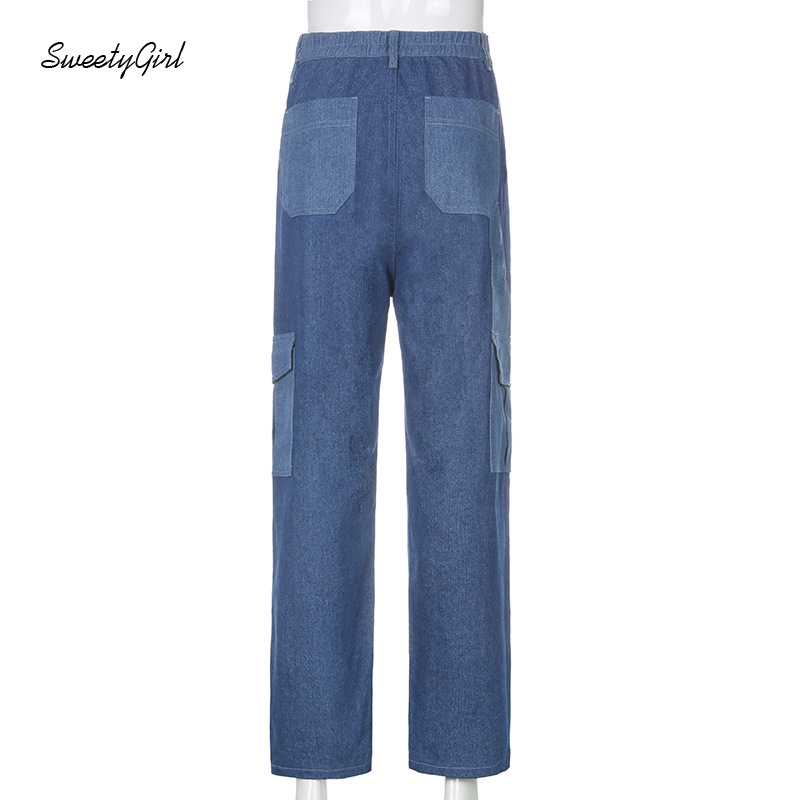SweetyGirl Fashion Jeans Elastic High Waist Pocketed Straight Leg Women Casual All Match Streetwear Denim Pants