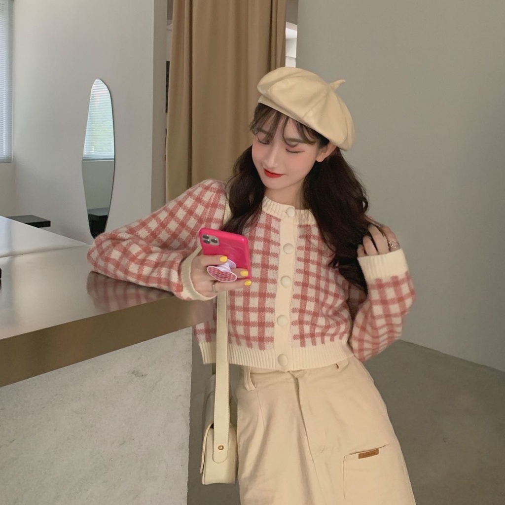 [Mã 151FASHIONSALE1 giảm 10K đơn 50K] Áo cardigan croptop kẻ caro 4 màu vintage