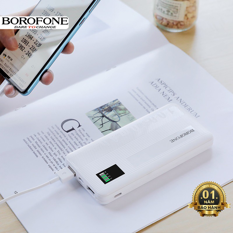 Pin sạc dự phòng Borofone BT32 đèn báo LED, 2 cổng ra, tích điện dung lượng 10000mAh - Chính hãng