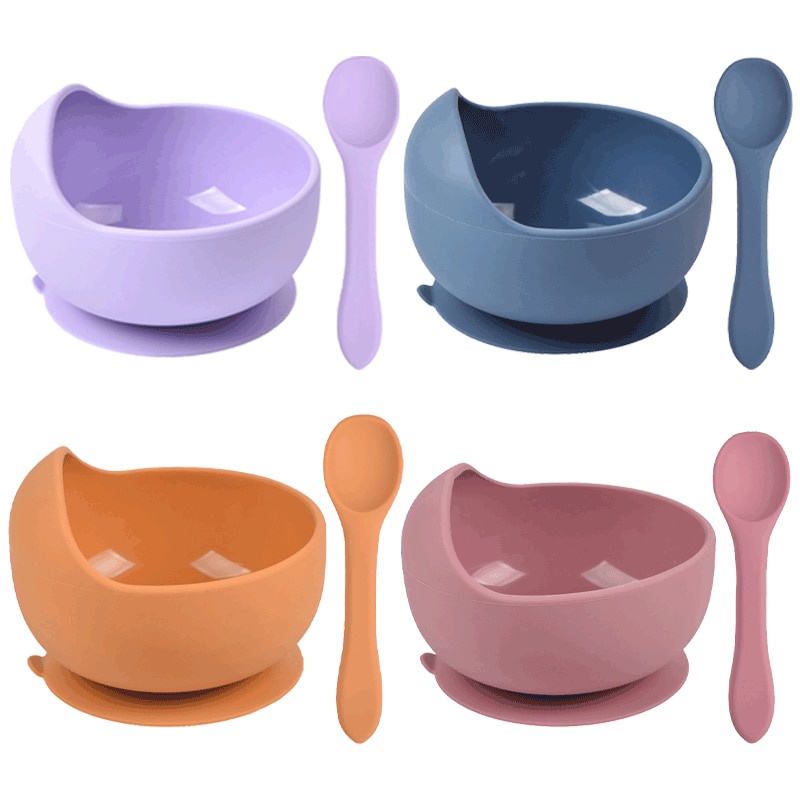 Bộ tô ăn dặm bằng silicone cấp thực phẩm không chứa BPA có cốc hút dành cho trẻ em