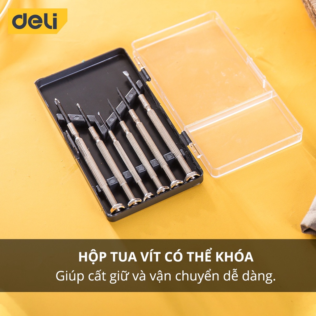 Bộ Tua Vít Đa Năng Sửa Đồng Hồ, Laptop 6 Chiếc Deli Cao Cấp Chính Hãng - Nhỏ Gọn, Tiện Ích, Thiết Thể Đẹp Mắt - EDL3206