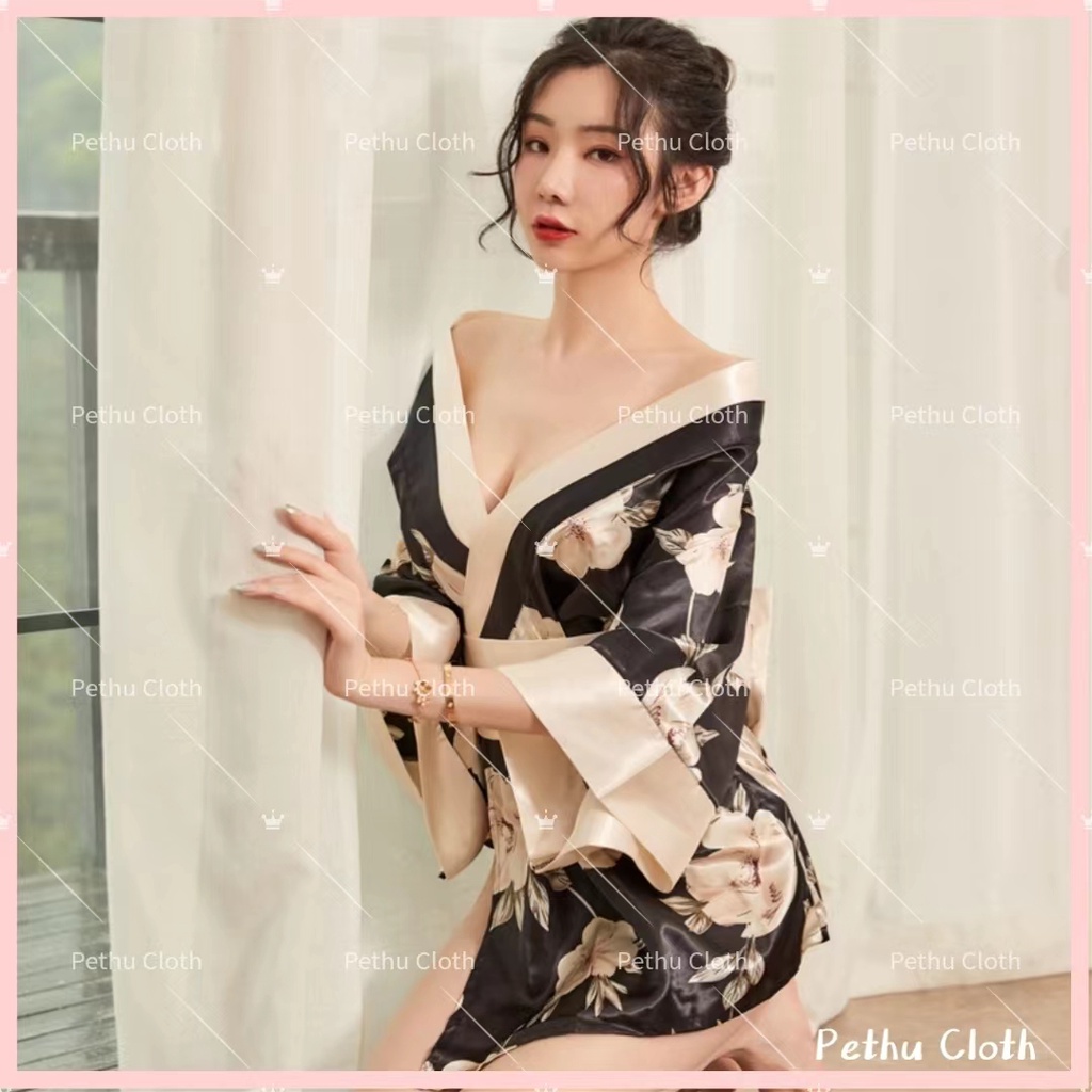 （Q1,HCM）kimono nhật bảnSexy Áo choàng Đồ ngủ xuyên thấu  kiểu kimono in hoa văn độc đáo hàng nhập cao cấp 40-67kg--020