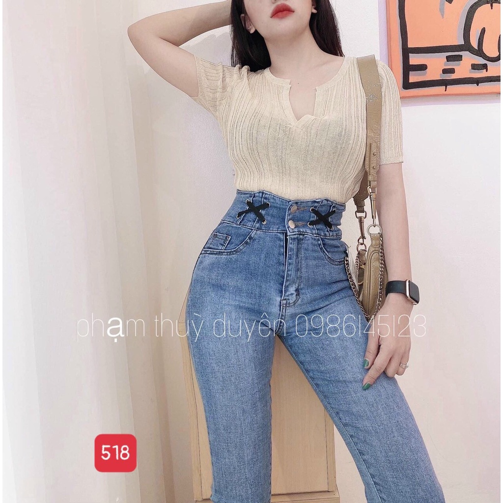 Quần Jean Nữ lưng cao màu đen vải denim co dãn chất vải mềm, quần jean lưng cao -Black Fashion Shop-qn613
