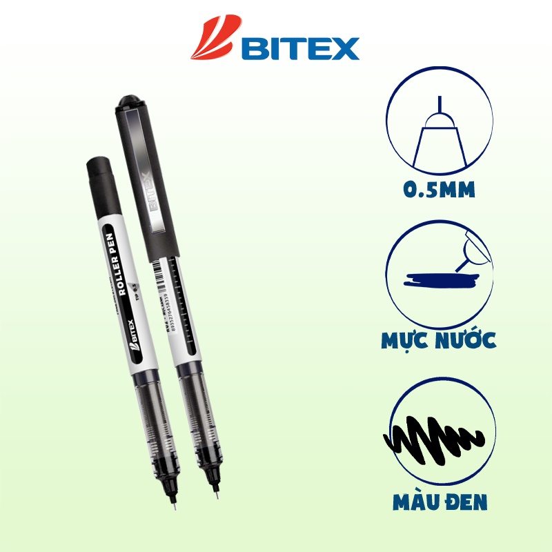 Bút lông bi Bitex R02 mực xanh, đỏ, đen ngòi 0.5mm (3 cây)