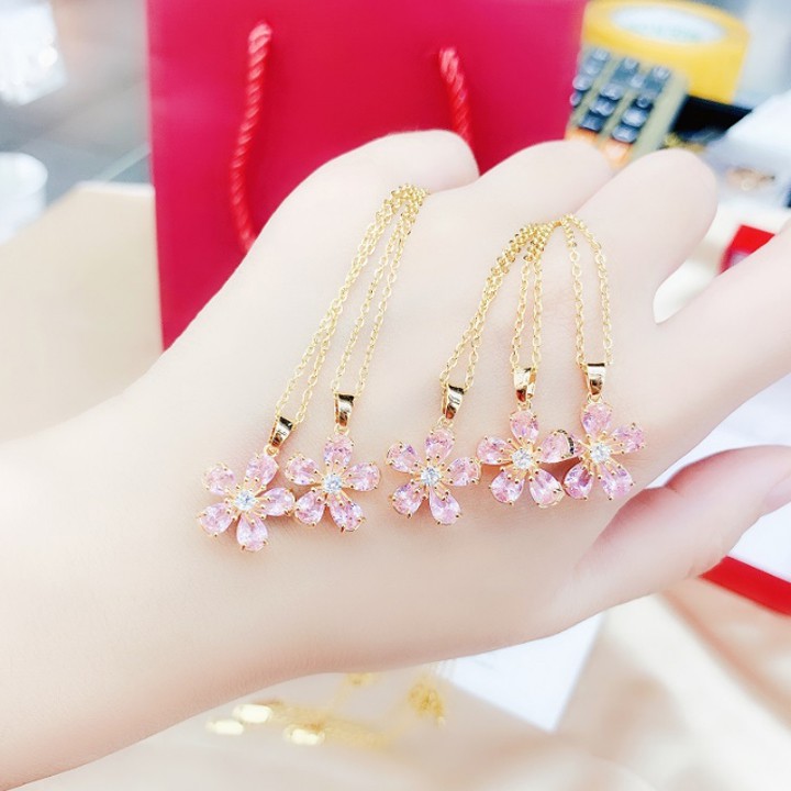 DÂY CHUYỀN TITAN VÀNG 24K MẶT BÔNG HOA ĐÍNH ĐÁ TN205 siêu đẹp, bền màu, chuẩn thời trang