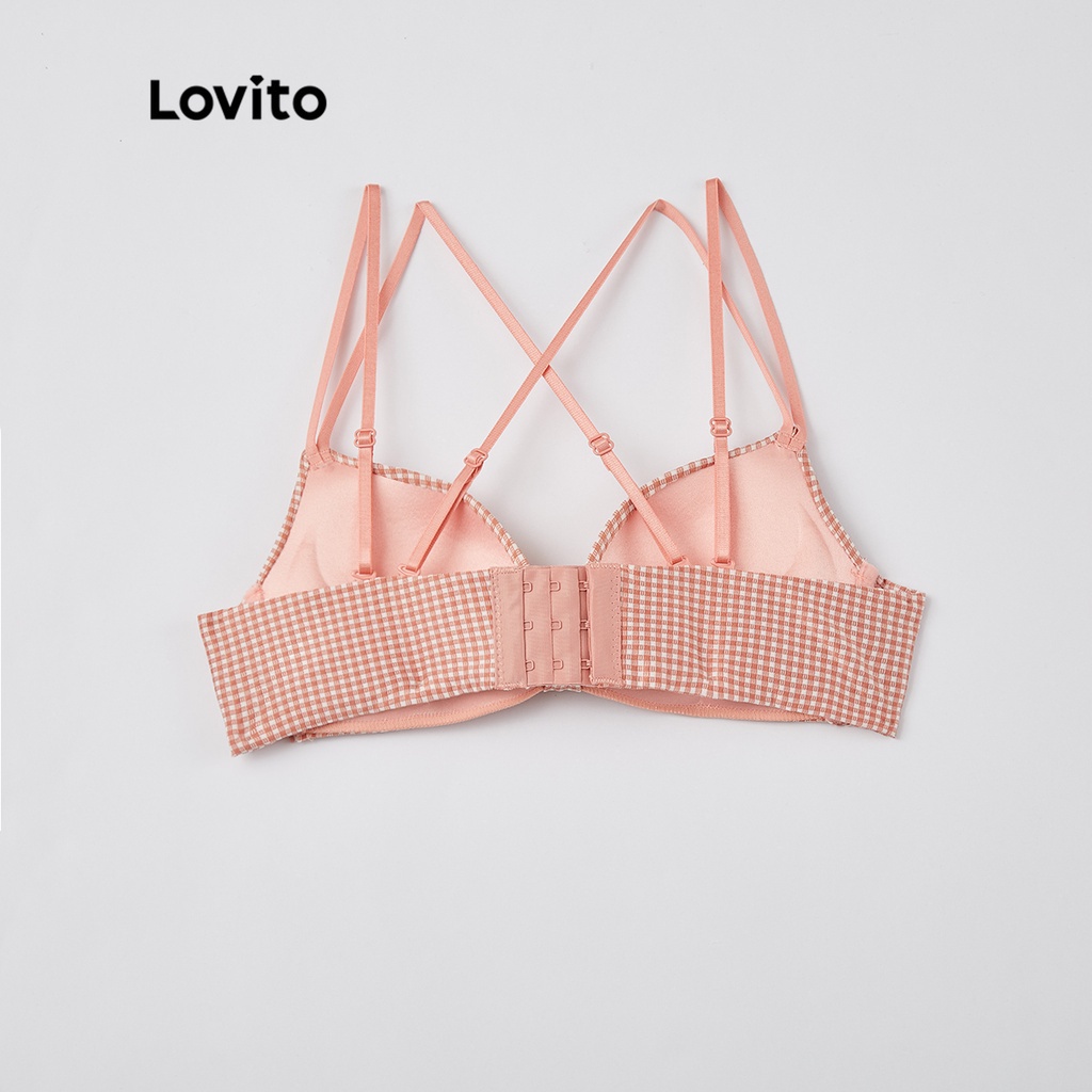 Áo ngực Lovito không gọng họa tiết kẻ sọc với miếng đệm không thể tháo rời L233L089 (màu đen / xanh lá / hồng)