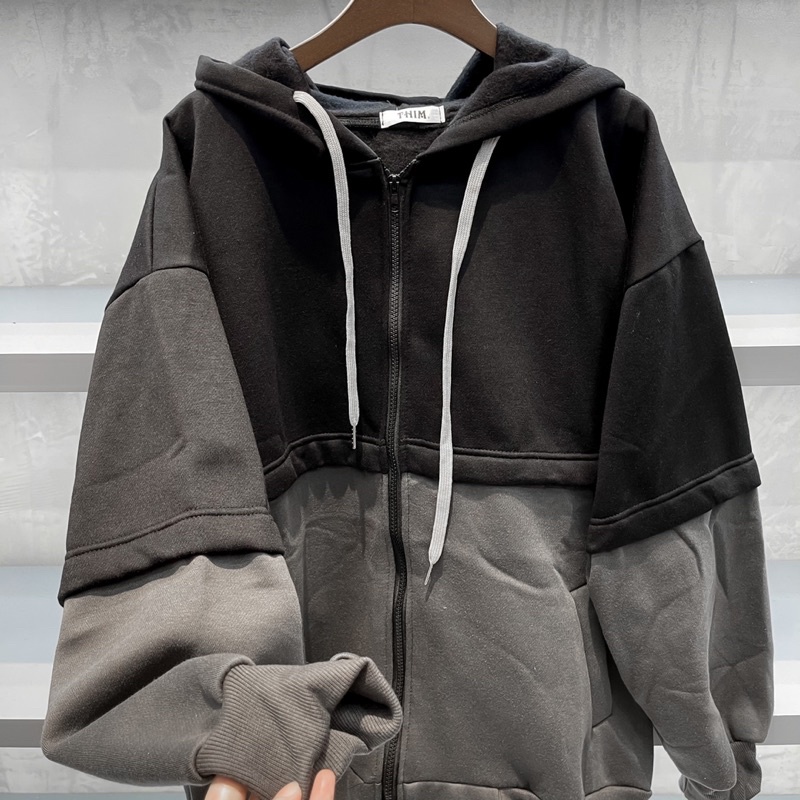Áo khoác hoodie nỉ khoá kéo màu đen- xám nỉ bông dày dặn | BigBuy360 - bigbuy360.vn