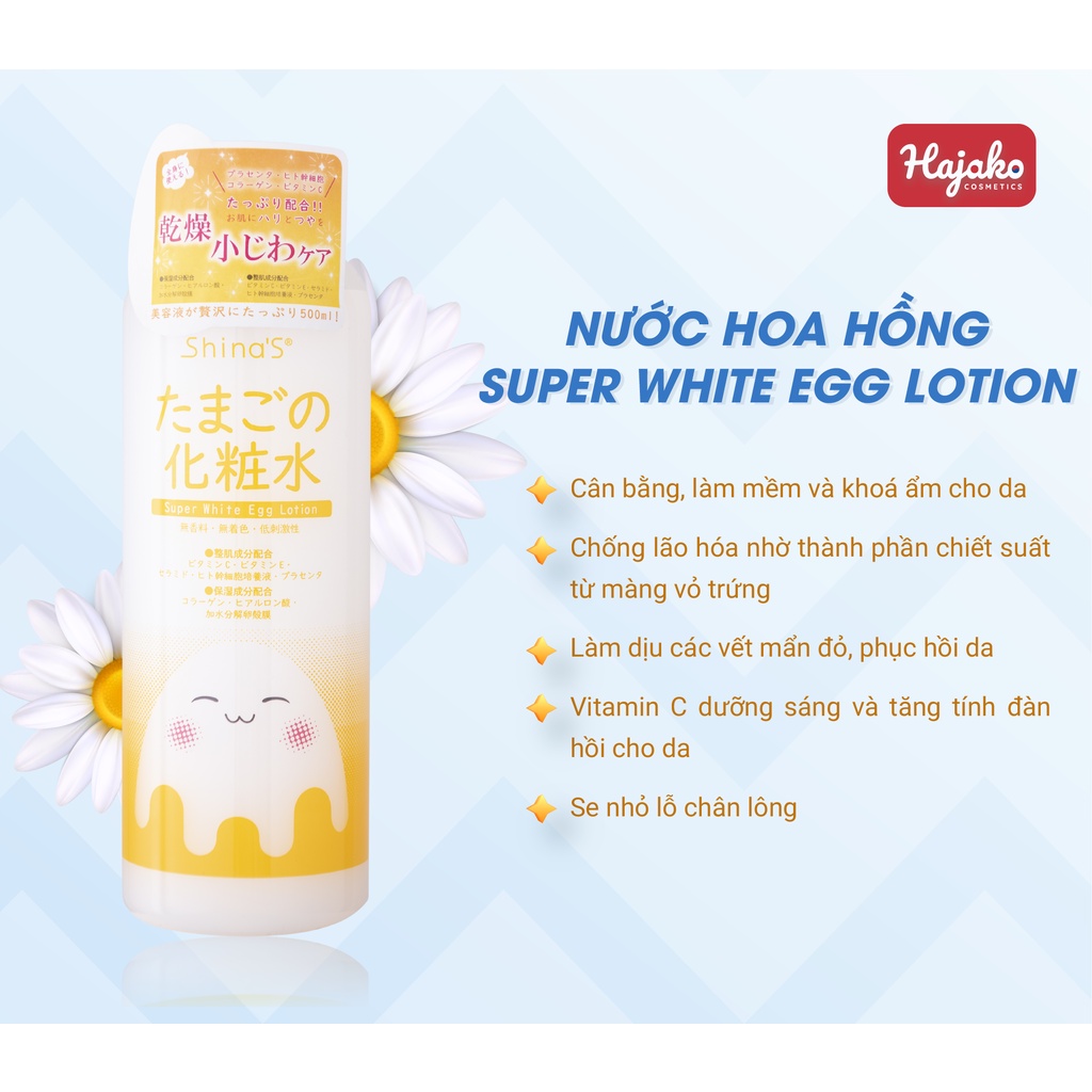 Lotion Trứng Dưỡng Ẩm Sáng Da Nhật Bản Shina's Super White Egg 500ml HAJAKO