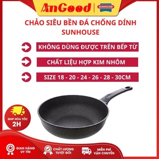 Chảo chống dính siêu bền đá sbd18 sbd24 sbd28 sbd30 sunhouse mặt ngoài phủ đá hoa cương kháng khuẩn