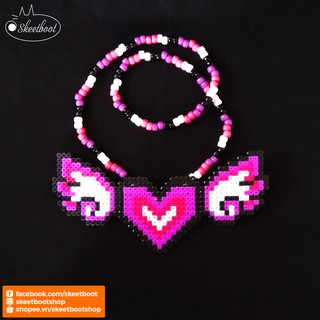 Vòng perler trái tim màu tím có cánh 90K - vòng kandi - phụ kiện rave DJ EDM festival raver