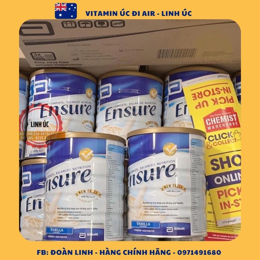 Sữa ENSURE Úc hộp 850g, Hàng chuẩn Úc Đi Air, Sữa Bột Ensure 850gr hàng Úc