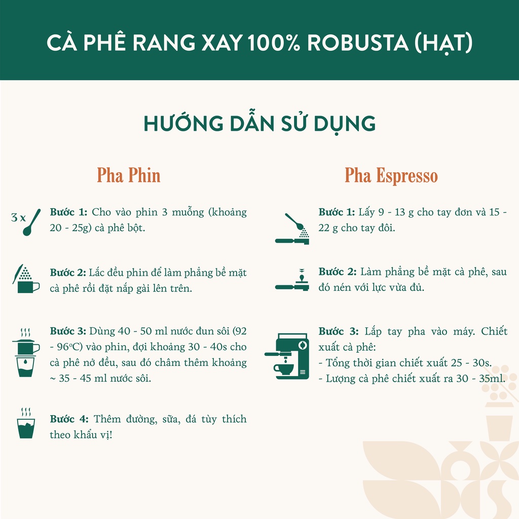 [Combo 2 túi cà phê 1kg]Cà Phê Phin Rang Xay Robusta Nguyên Chất, Cà Phê Pha Phin HANCOFFE thiên đậm đắng -HN100RB