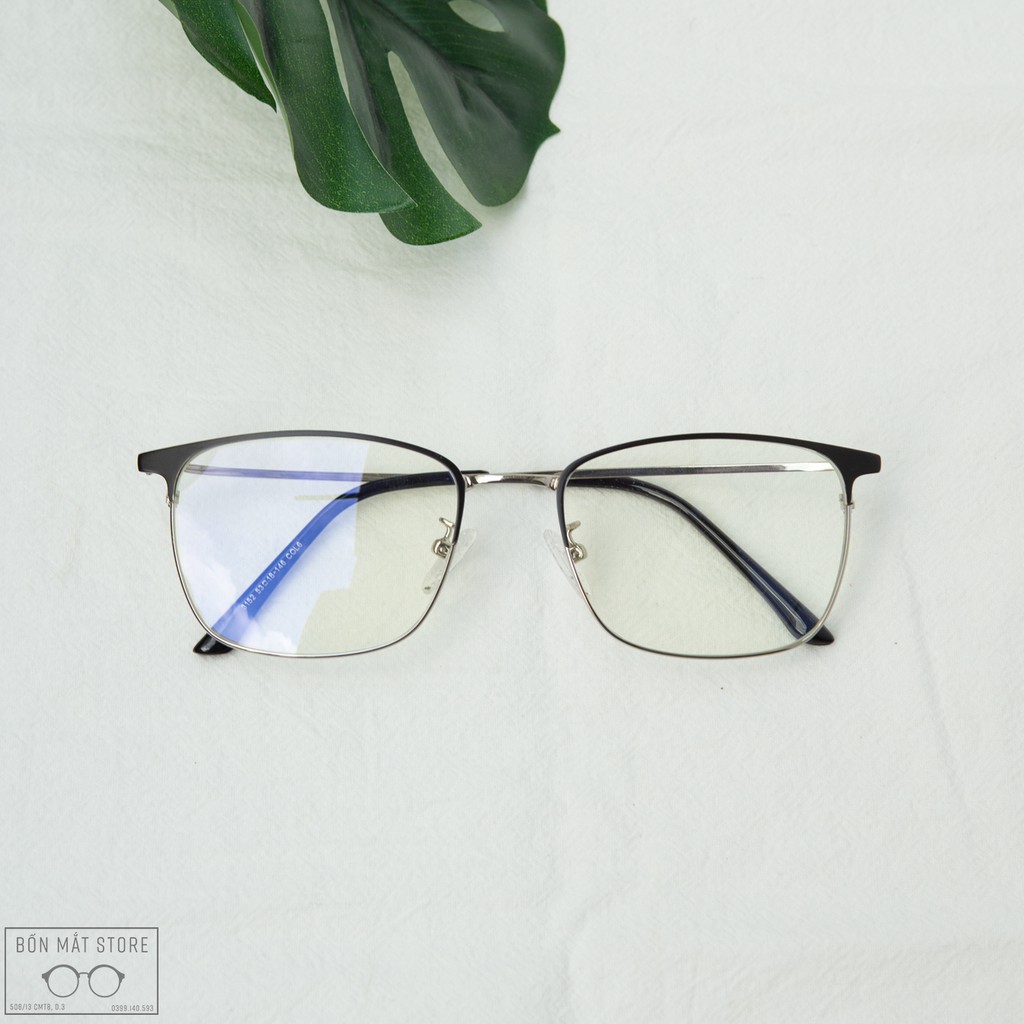 Gọng kính cận Bốn Mắt Store chất liệu Kim Loại Siêu Mảnh Nhẹ Form Vuông Bầu C152-Tặng Khăn Hộp | BigBuy360 - bigbuy360.vn