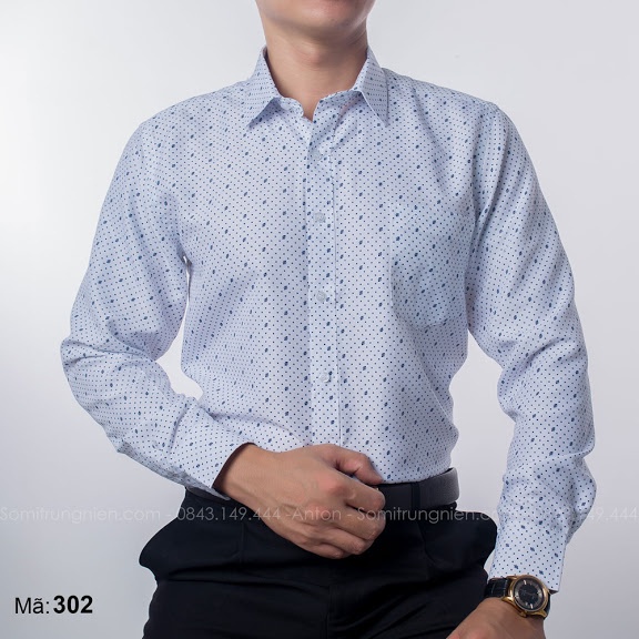 [HÀNG VIỆT NAM] Áo Sơ Mi Nam Công Sở Trung Niên Thương Hiệu Anton Dài Tay Trắng Vải Cotton Họa Tiết Chấm Bi Nhỏ  - Y302 | BigBuy360 - bigbuy360.vn