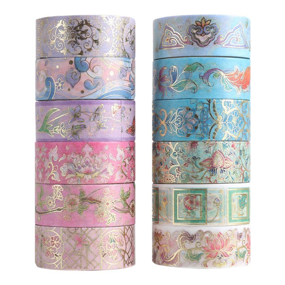 Set 1 / 12 Cuộn Băng Keo Washi Họa Tiết Hoa Độc Đáo Trang Trí Sổ Tay DIY