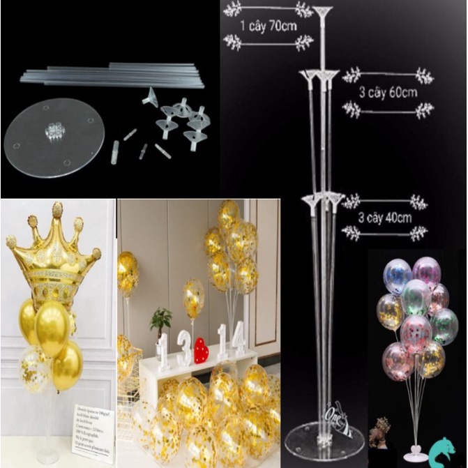 Trụ Bong Bóng 7 nhánh Để Bàn Trang Trí Sinh Nhật Cao 70cm, Trụ bóng mika 1 nhánh 70cm không kèm bóng