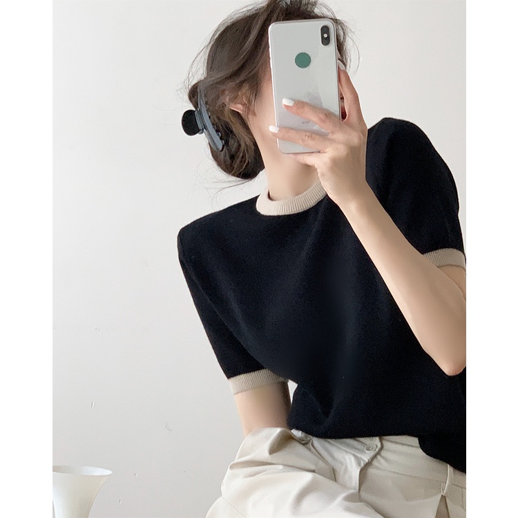 QADCOL  Áo Sweater Dệt Kim Tay Ngắn Kiểu Vintage Thiết Kế Trẻ Trung