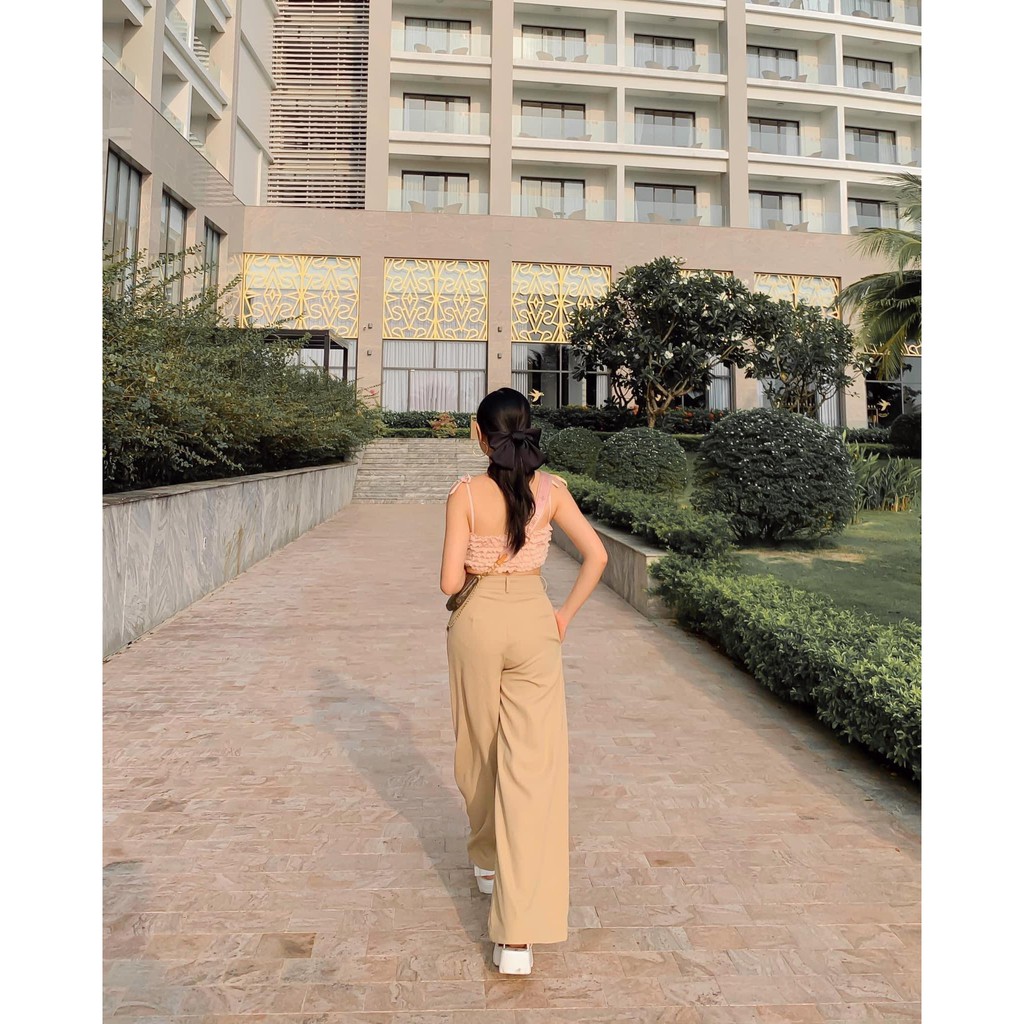 SET CROPTOP NUDE 2 DÂY BÈO TẦNG + QUẦN SUÔNG