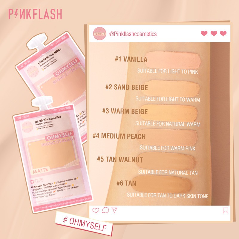 Kem Nền PINKFLASH PF-F05 Kết Cấu Lì Kiềm Dầu Che Phủ Toàn Diện 6 Màu Lựa Chọn 10g