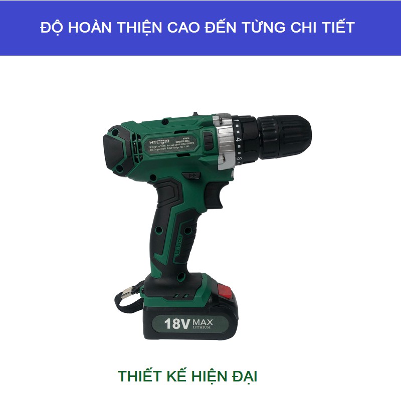 máy khoan pin HTCOM ✨ CHÍNH HÃNG ✨ khoan pin 18V , máy khoan cầm tay có MÀN HÌNH LED HIỂN THỊ % PIN