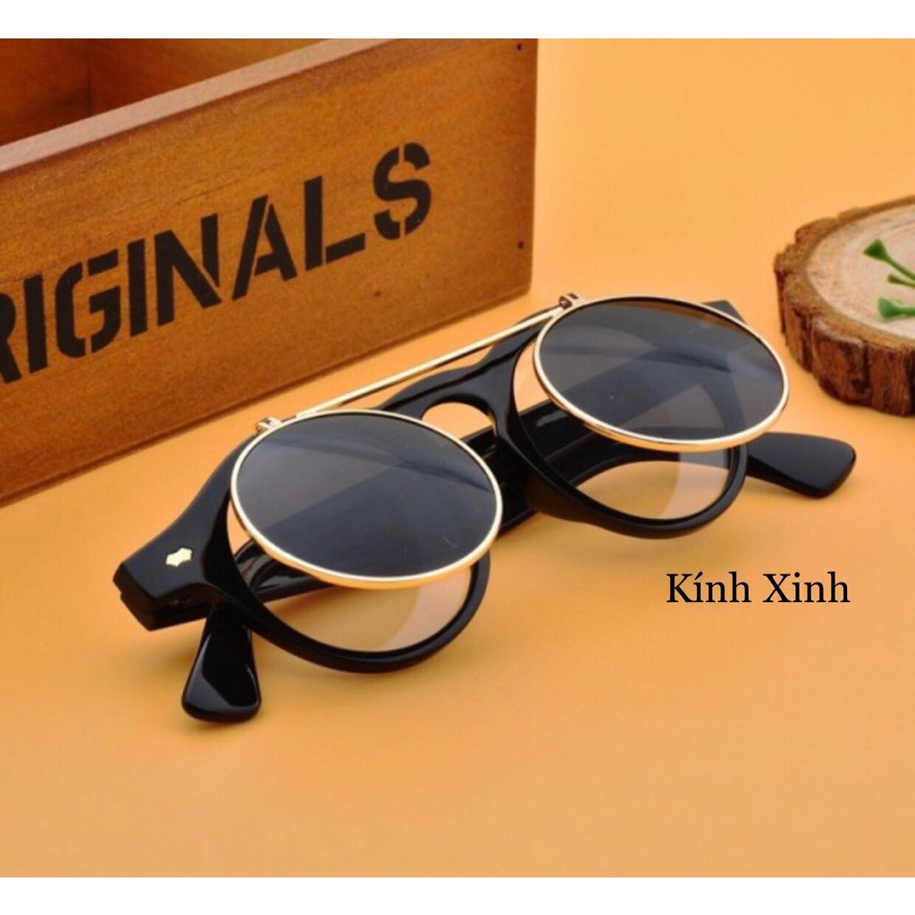Kính râm cận Mắt Tròn 2 Tròng Mở Nắp Gọng Nhựa Thời Trang
