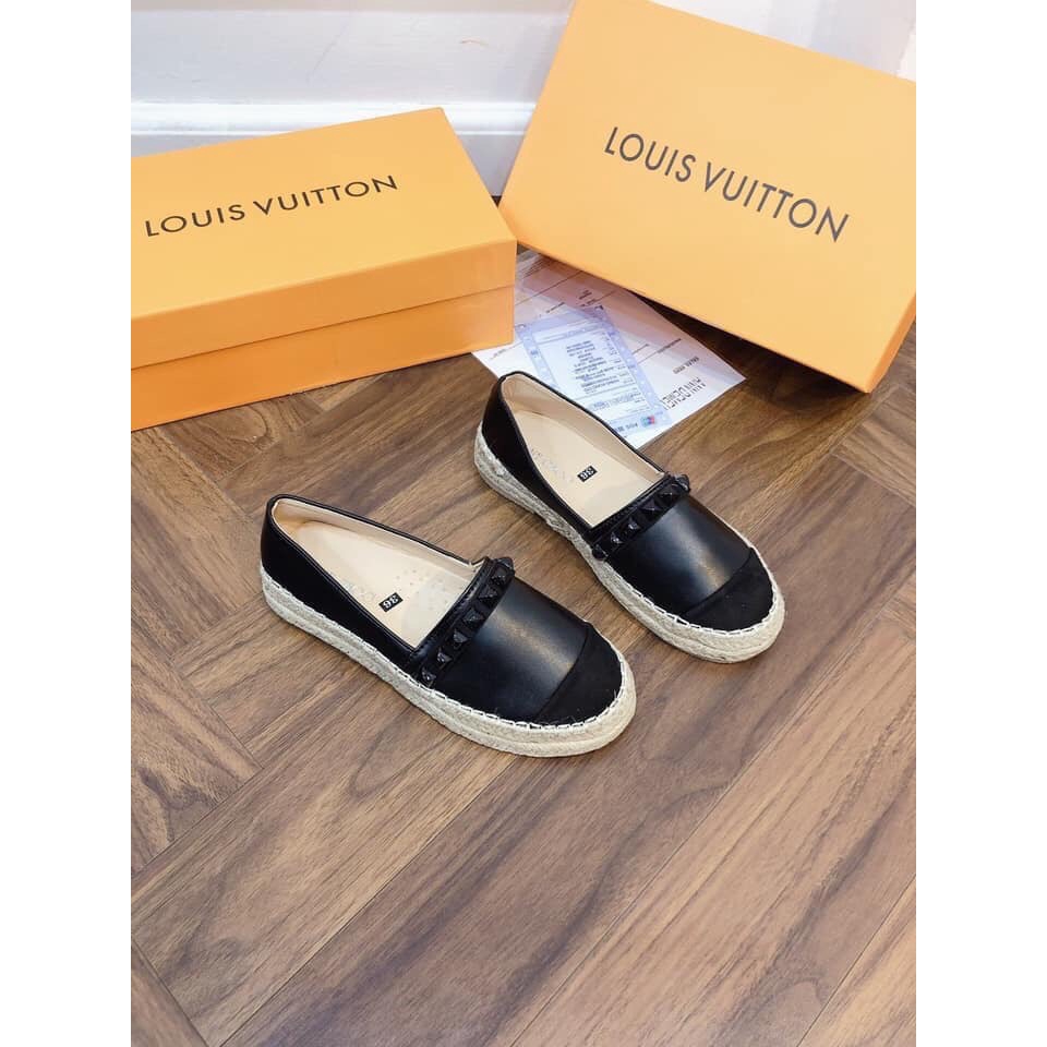 Giày lười đế cói viền đinh da mềm êm chân