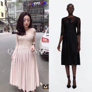 #zara VÁY TRỆT VAI THÊU