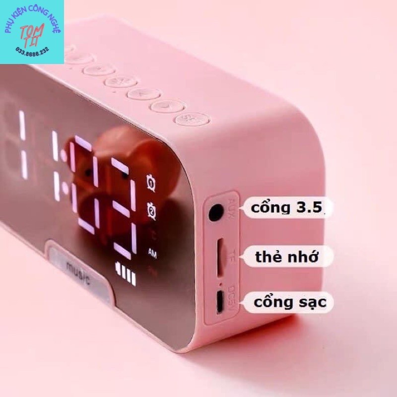 Loa Bluetooth G10, loa LED mặt gương kết hợp Đồng Hồ Báo Thức - đài FM