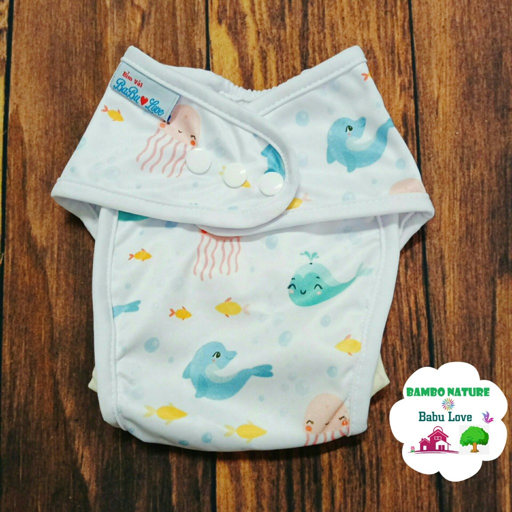 BỘ BỈM VẢI, TÃ VẢI CHỐNG TRÀN  BAMBO NATURE BABU LOVE ( GỒM 1 VỎ + 2 LÓT) SIZE M,L