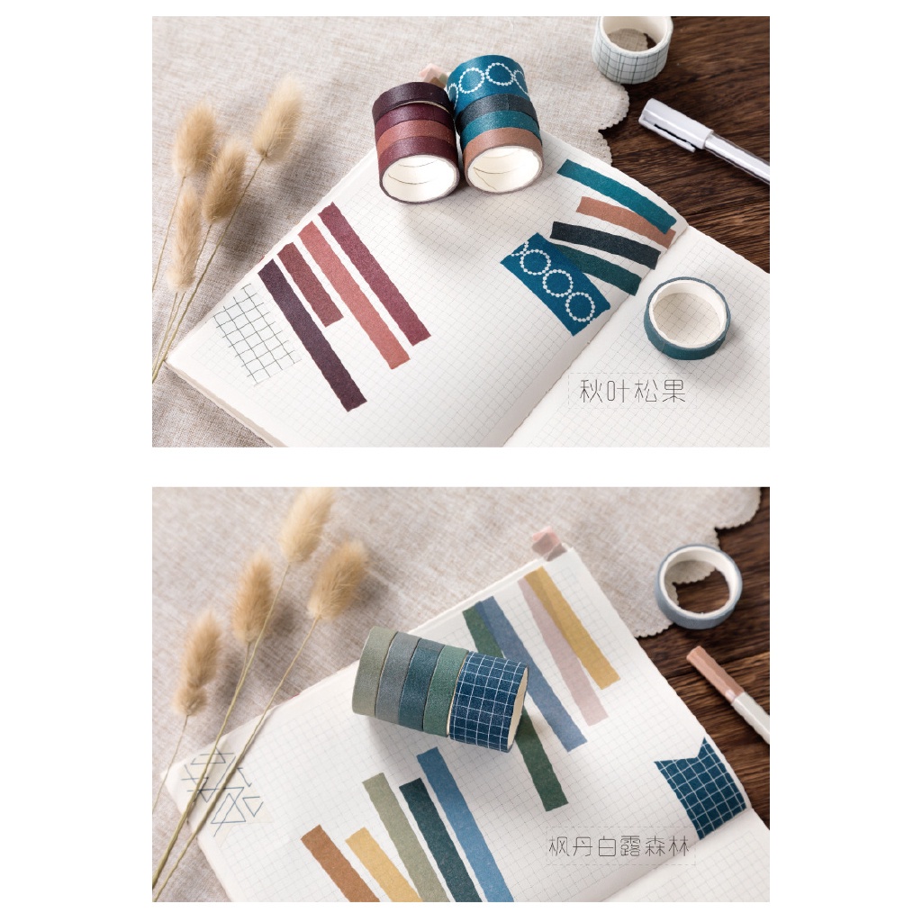 Bộ 10 cuộn băng keo giấy washi tape màu trơn dùng trang trí - Gấu Thỏ House