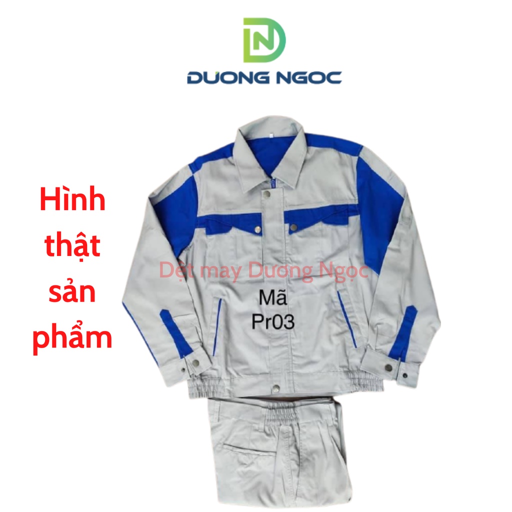 Bảo Hộ Lao Động Quần Áo Công Nhân Nam Nữ Đồng Phục BHLĐ Vải Pangrim 2721 Màu Ghi Phối Xanh, Có Khoá Kéo, Phản Quang PR03
