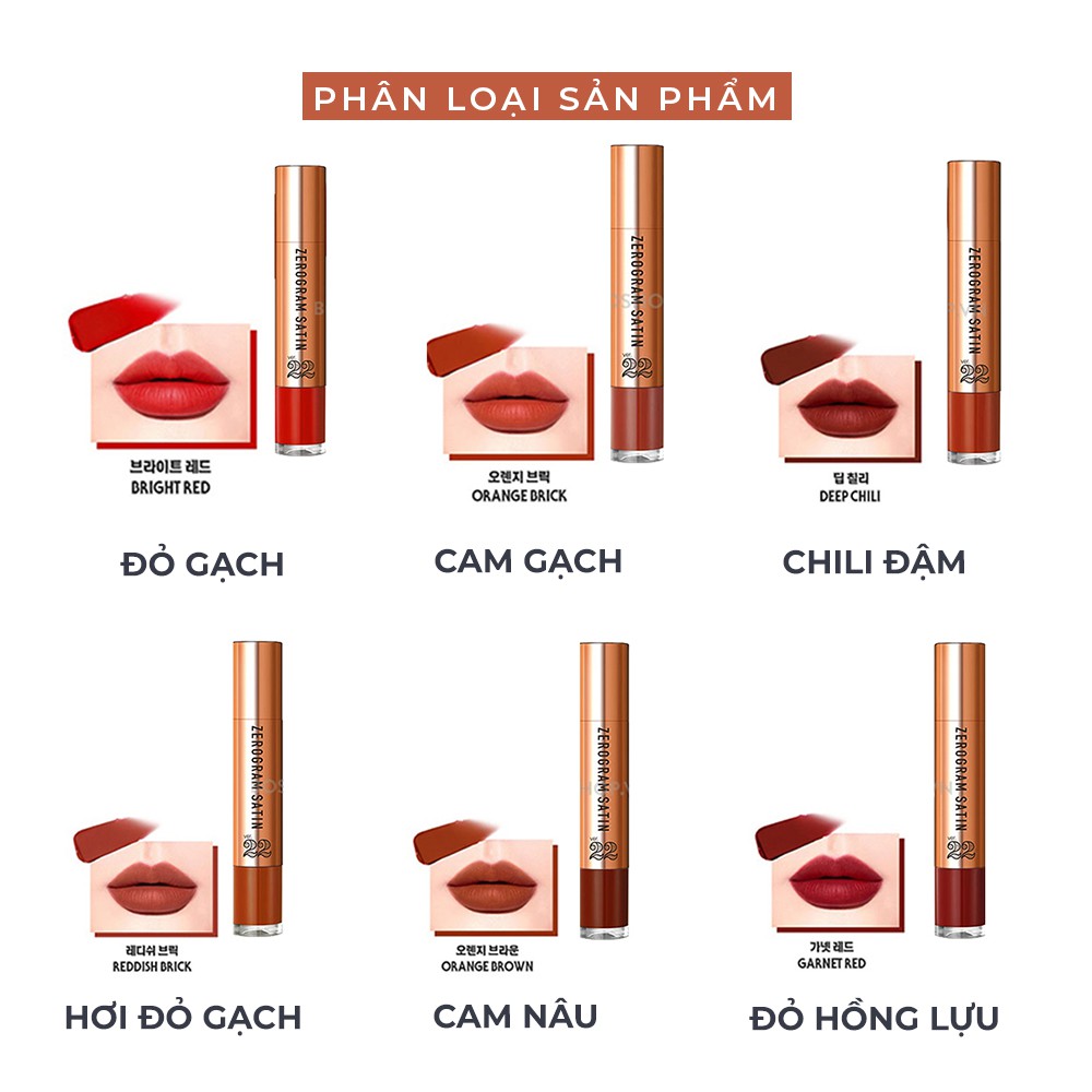 Son kem mini nhỏ gọn bóng môi siêu lì tông màu lâu trôi Chosungah Ver 22 Zerogram Satin Velvet Lip Tint SM07