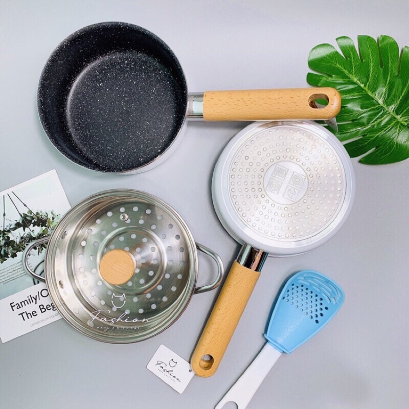 Nồi chảo Fashion, Bộ nồi chảo kèm xửng hấp cho bé ăn dặm quà tặng hấp dẫn