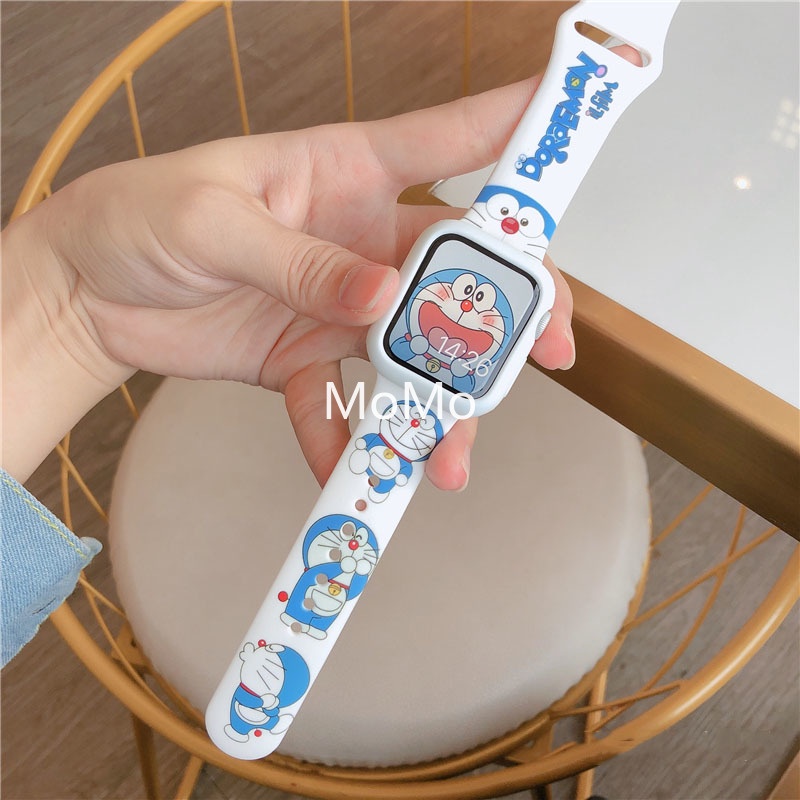 Dây Đeo Đồng Hồ Smart Watch Series 7 45mm 41mm 6 SE 5 4 3 2 44mm 40mm Hình Doraemon Bằng Silicon