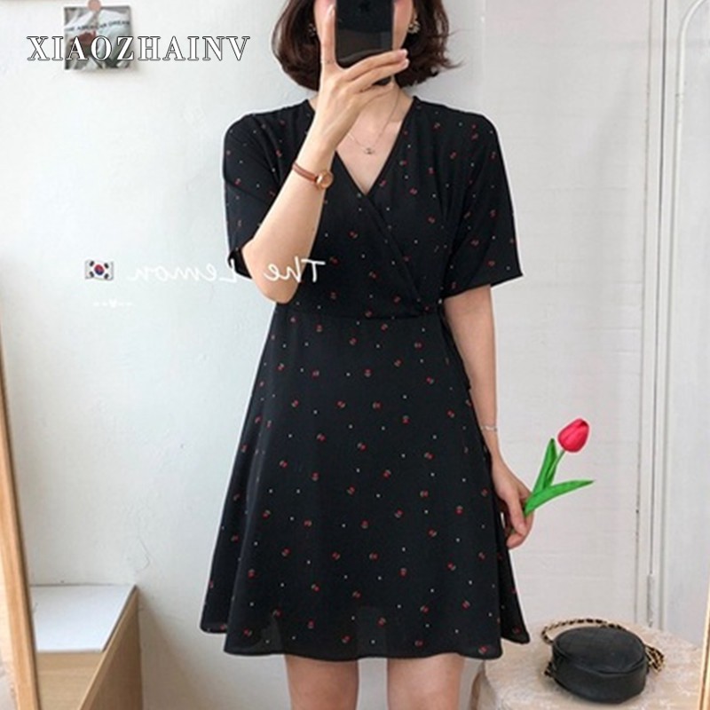 Xiaozhainv (3C) Váy Hoa Tay Ngắn Cổ Chữ V Size M-4Xl