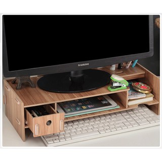 Bàn kê màn hình máy tính Monitor, Laptop đa năng bằng gỗ ghép có hộc tủ nhỏ tiện dụng cao cấp -MS 5088c(Nâu)