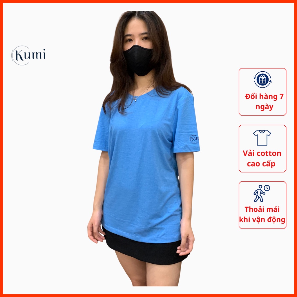 Áo Phông Nữ Trơn Kumi Chất Cotton Cao Cấp Co Giãn Thoáng Mát, Áo Thun Trơn Chất Cotton Co Dãn Kumi Fashion - Xanh Lam