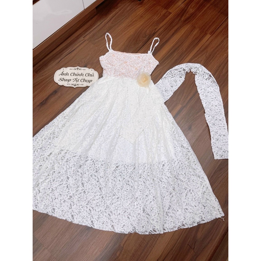 SET ĐẦM REN DỰ TIỆC HAI DÂY KÈM KHOÁC NGOÀI