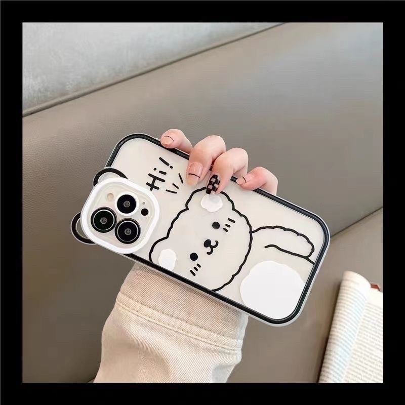 (SIÊU RẺ) Ốp lưng iphone tai cam viền đen gấu Hi 7plus/8/8plus/x/xr/xs/11/12/13/pro/max/plus/promax