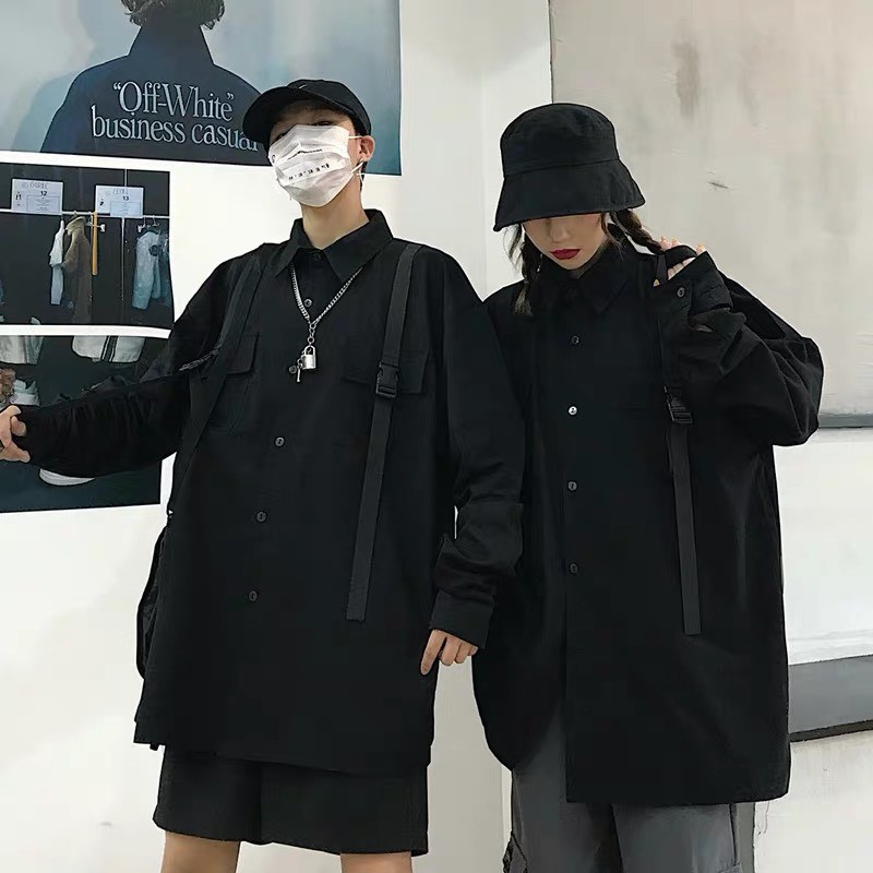 Sơ mi khoác kaki phối khóa cài form rộng unisex | BigBuy360 - bigbuy360.vn