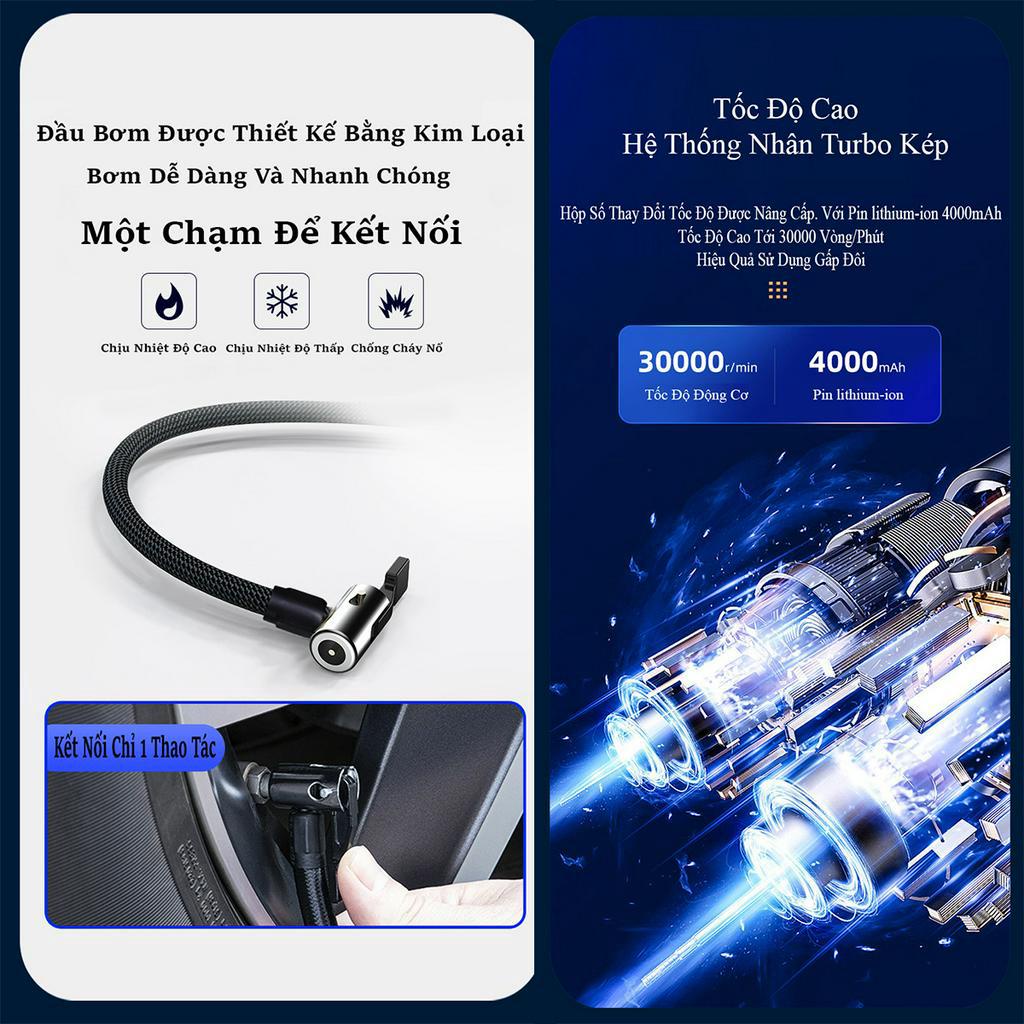 Bơm Lốp Ô Tô C250, Bơm Lốp 4in1 - Máy Hút Bụi - Chuyên Dụng - Đo Áp Suất Lốp - Đèn Pin, Bảo Hành 12 Tháng - Lỗi 1 Đổi 1