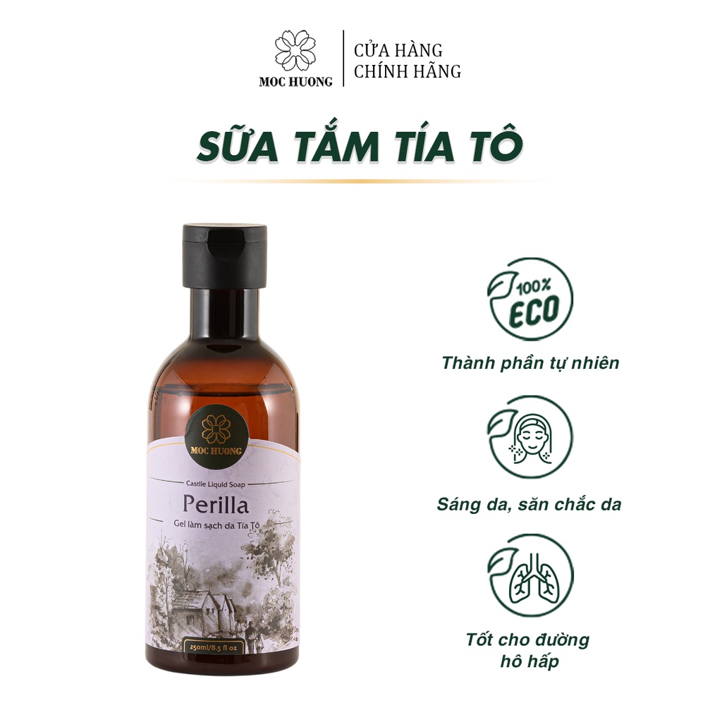 Sữa Tắm Thiên Nhiên Tía Tô MỘC HƯƠNG Sáng Da, Giảm Thâm Sạm, Săn Chắc Và Trẻ Hóa Da 250ml