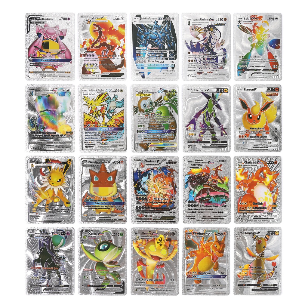 Bộ thẻ bài Pokemon cao cấp , thẻ lá mạ vàng, mạ bạc 55 thẻ