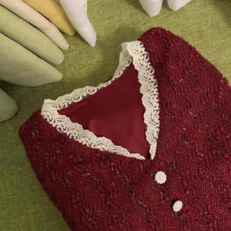 [Ảnh thật/Video] Đầm Dệt Kim Tay Phồng Cổ Chữ V Xinh Xắn Thanh Lịch Đầm Dài Dáng Chữ A Màu Đỏ Phong Cách Hàn Quốc Cho Nữ | BigBuy360 - bigbuy360.vn