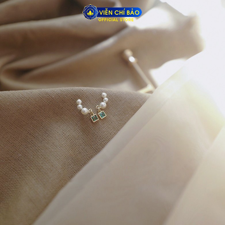 Bông tai bạc nữ hình chuỗi cầu vuông xanh lá chất liệu bạc 925 thời trang phụ kiện trang sức Viễn Chí Bảo B400108