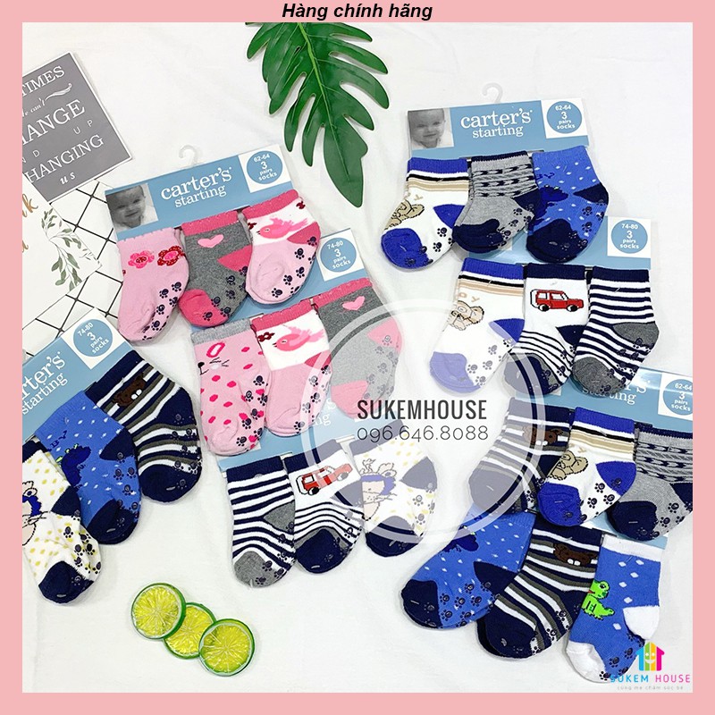 Set 3 đôi tất chống trơn Tất len Carter cho bé
