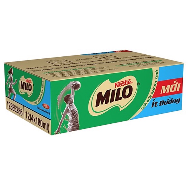 Thùng 48 Hộp Thức uống lúa mạch MILO ít đường - 180ml x48 hộp ( giá trừ KM )