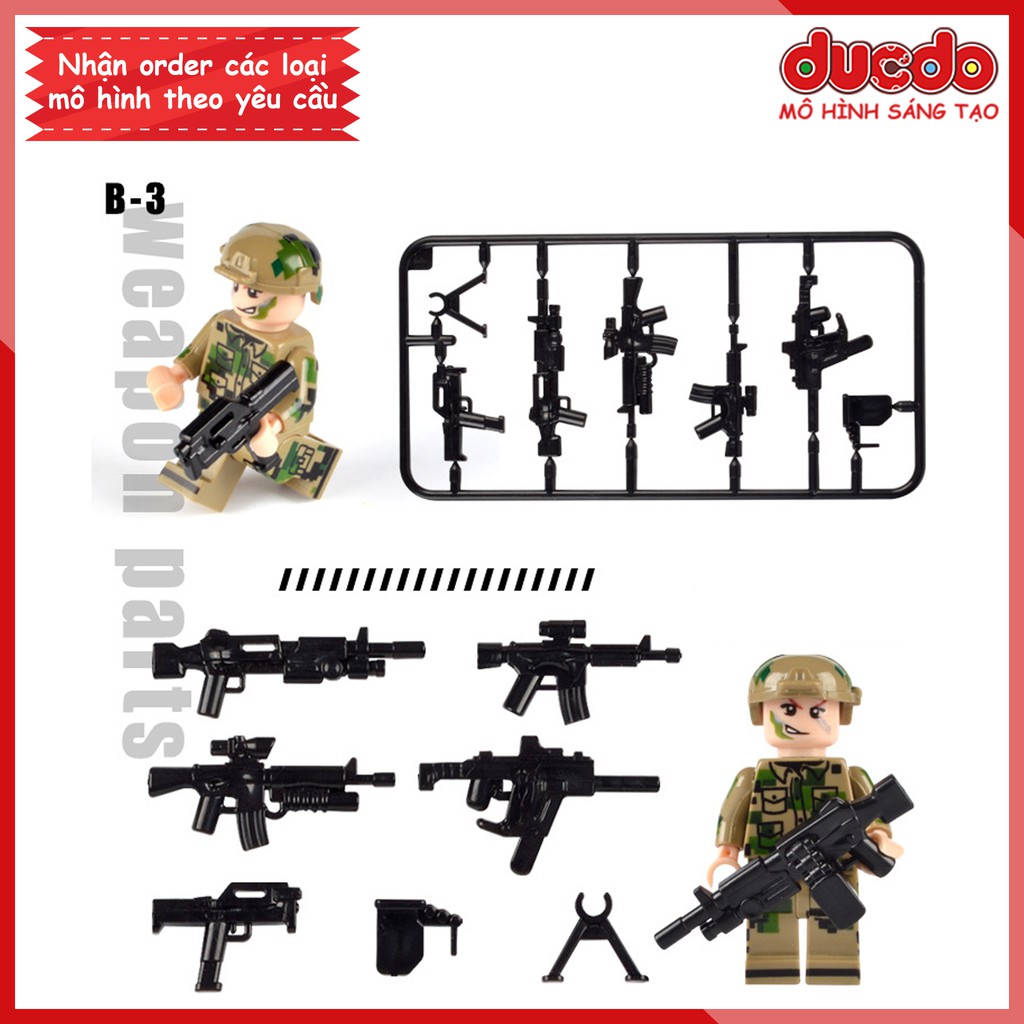 Vỉ phụ kiện vũ khí 7 món cực chất - Đồ chơi Lắp ghép Xếp hình Mini Minifigures lính Army WW2 Mô hình